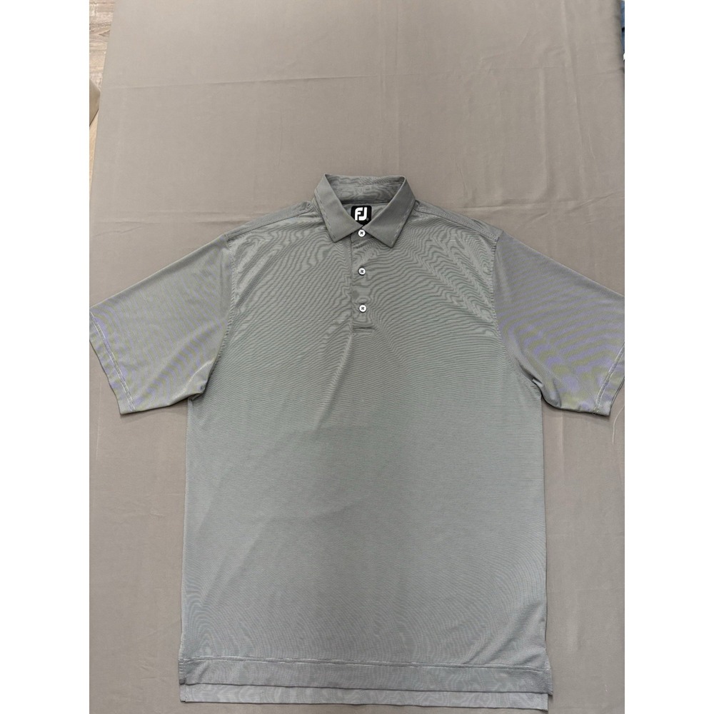 FootJoy FJ Men's L Striped Gray Performance Stretch Golf Polo